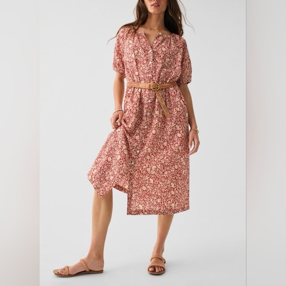 Faherty Evereve Carmel Dress Floral Medium 100% Organic Cotton - Picture 8 of 9
